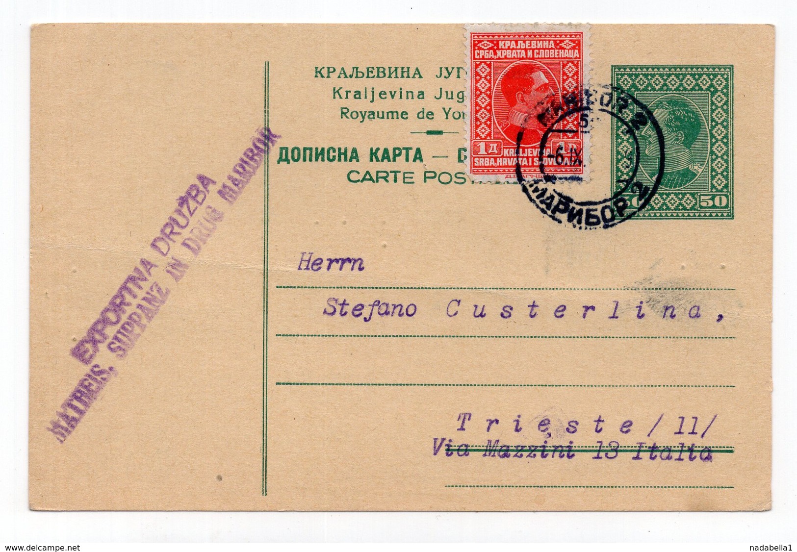 1931 YUGOSLAVIA, SLOVENIA, MARIBOR TO TRIESTE, ITALY, STATIONERY CARD, USED - Postal Stationery
