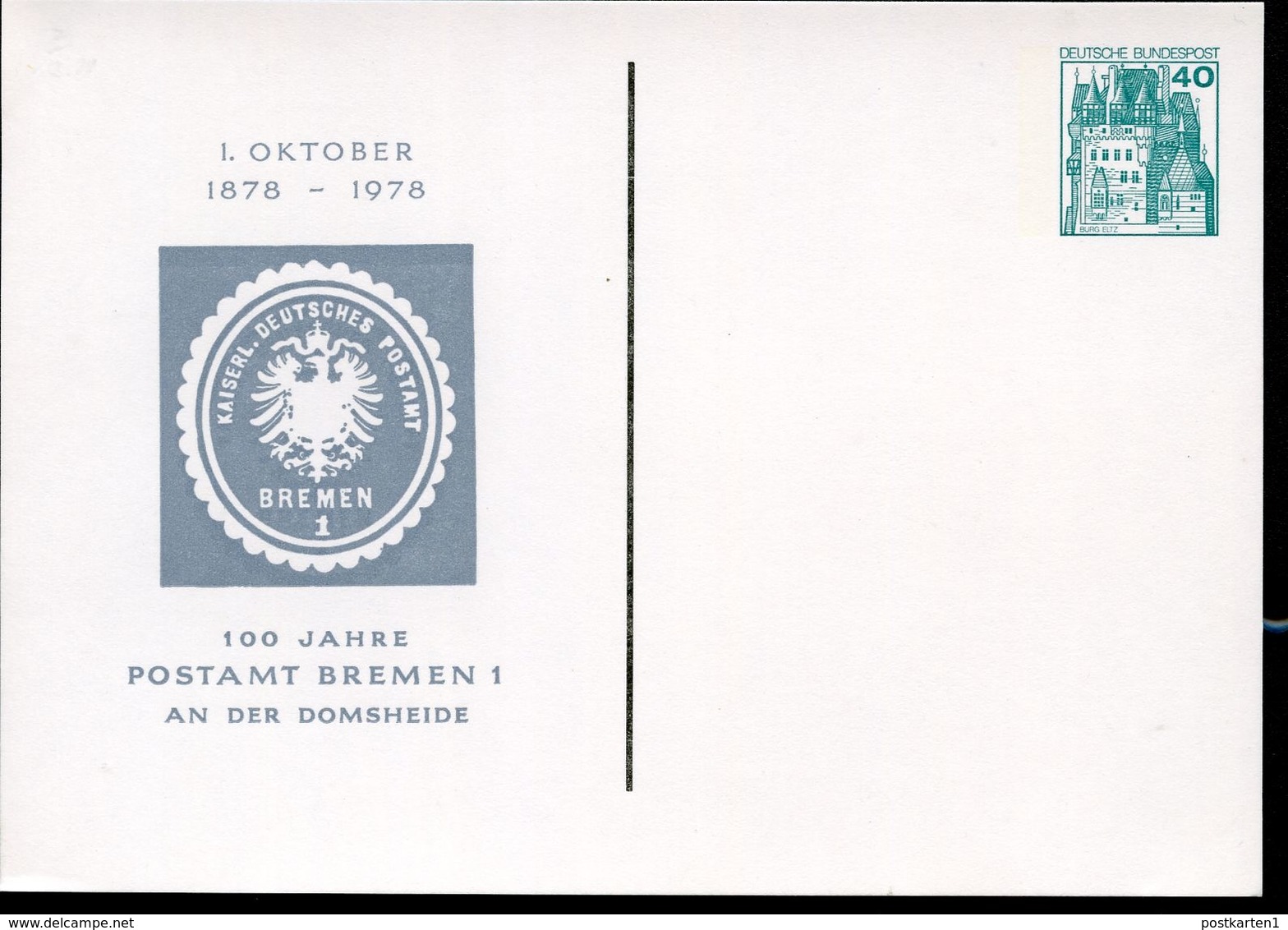 Bund PP100 D2/004 100 J. POSTAMT BREMEN-DOMSHEIDE 1978 - Cartes Postales Privées - Neuves