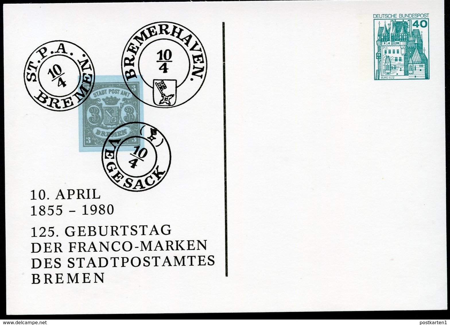 Bund PP100 D2/006a Briefmarke BREMEN #1 POSTSTEMPEL 1980 - Private Postcards - Mint