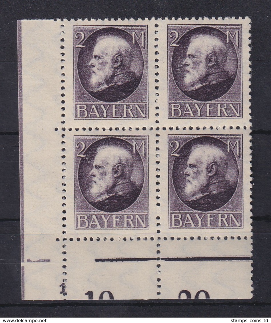 Bayern Ludwig III. 2M Mi.-Nr. 105 II A Eckrandviererblock UL ** - Sonstige & Ohne Zuordnung
