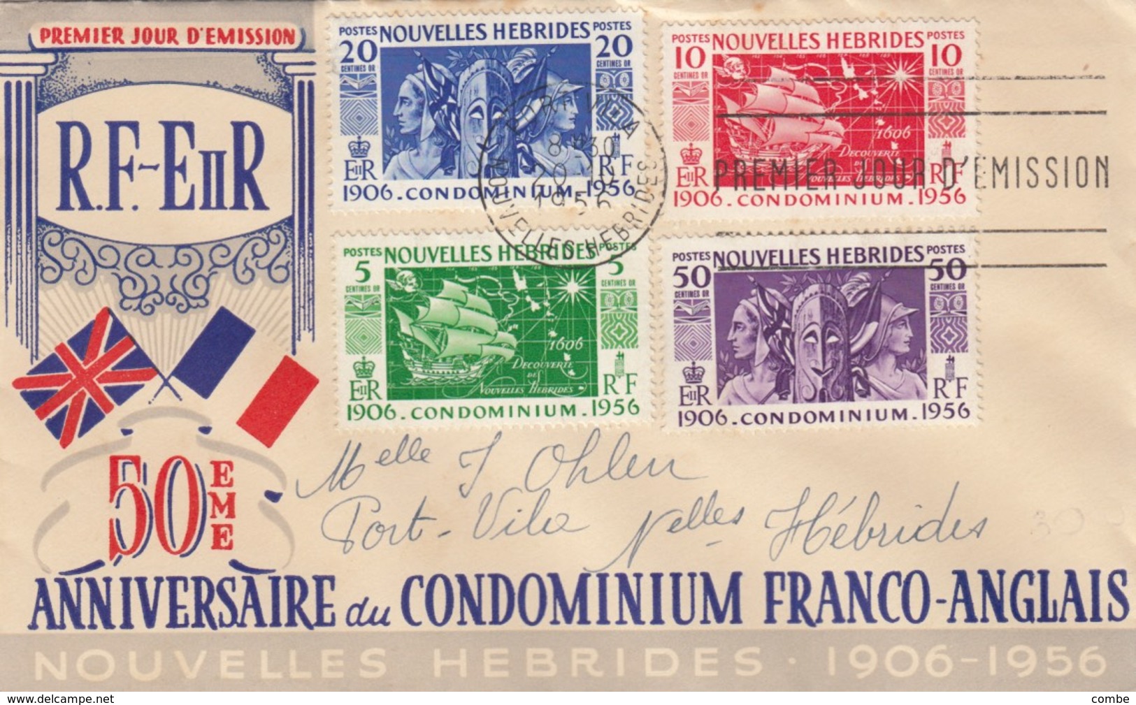 LETTRE. 1956. PREMIER JOUR. 50° ANNIVERSAIRE DU CONDOMINIUM - Brieven En Documenten