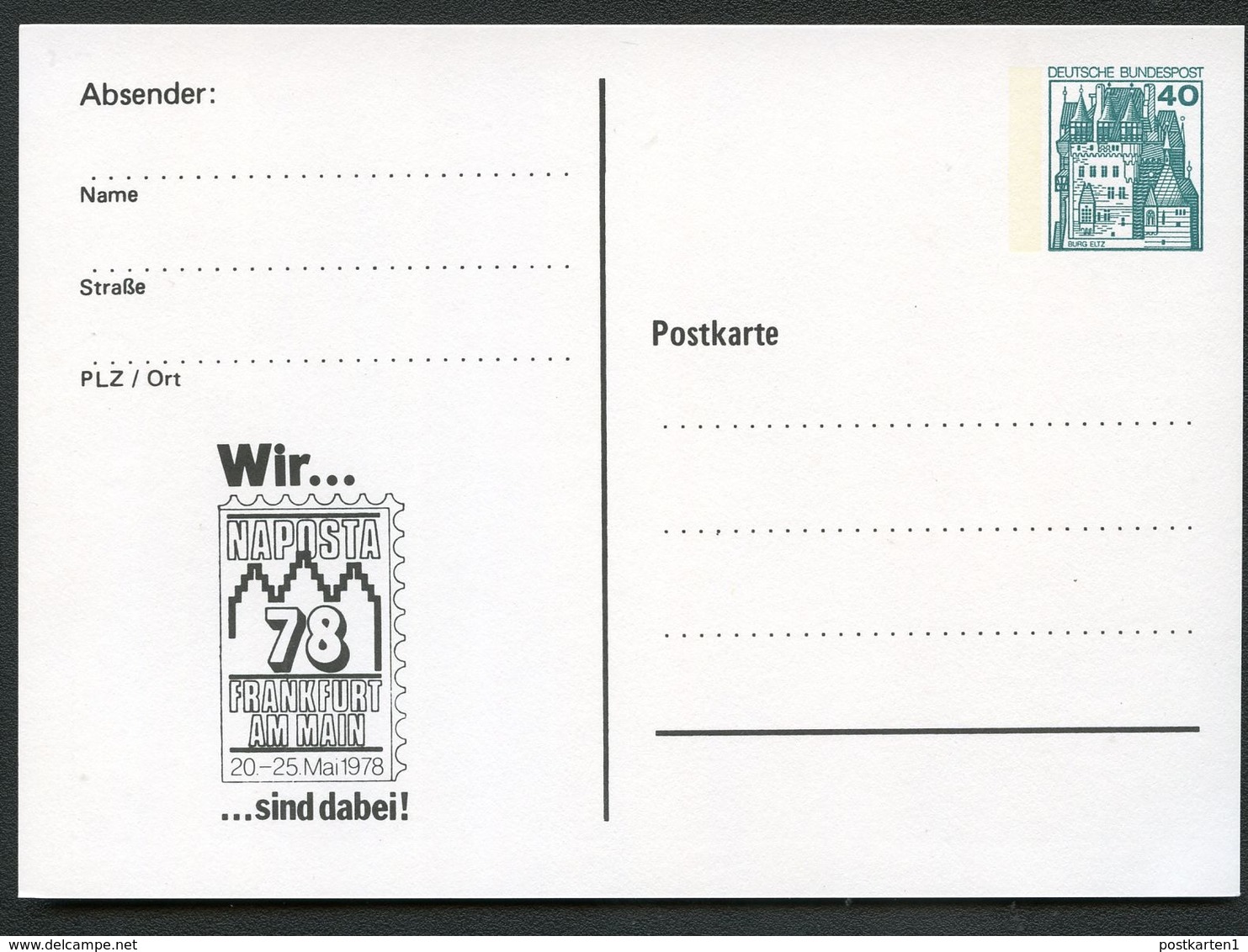 Bund PP100 D2/012 NAPOSTA FRANKFURT 1978 - Cartes Postales Privées - Neuves