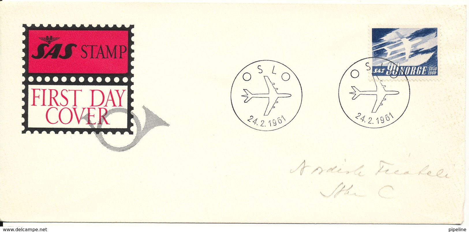 Norway FDC 24-2-1961SAS 10th Anniversary With Cachet - FDC