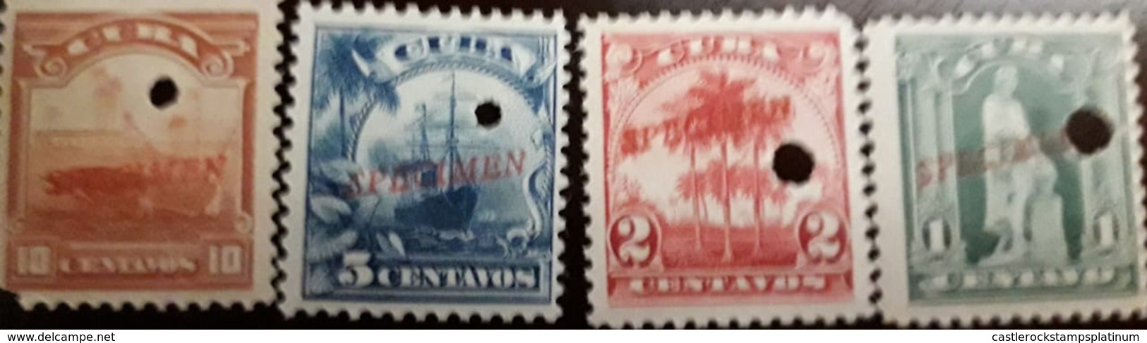 O) 1899 CUBA - CARIBBEAN, PUNCH PROOF - SPECIMEN, STATUE OF COLUMBUS  - SC 227 1c, ROYAL PALMS SC 228 2c, OCEAN LINER SC - Geschnittene, Druckproben Und Abarten