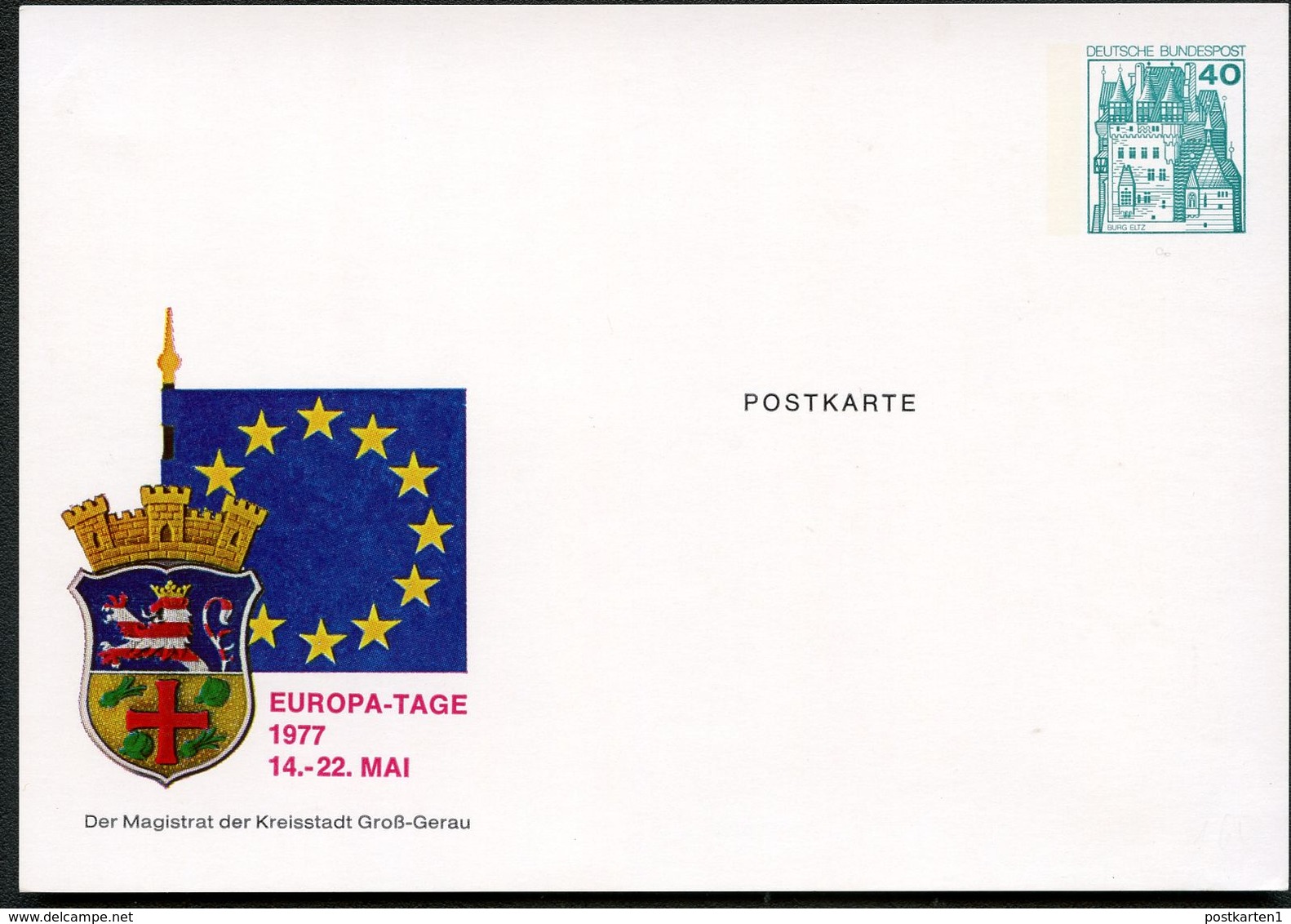 Bund PP100 D2/016 GROSS-GERAU EUROPA-TAGE 1977 - Cartes Postales Privées - Neuves