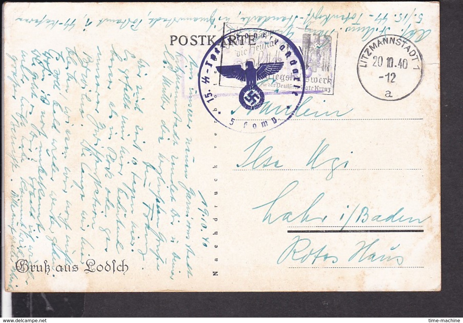 Judaika Ansichtskarte Lodsch , Litzmannstadt  " Der Rebbe Mit Seinen Beratern " SS Feldpost  1940 - Lettres & Documents
