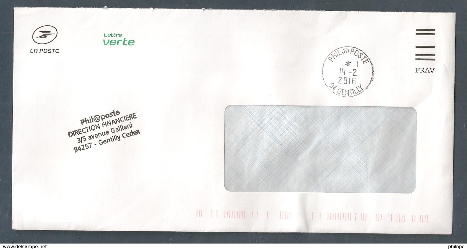 France, Enveloppe Phil@poste, Direction  Financière, 94 Gentilly, La Poste, TTB, Cachet Phi@poste Gentilly - Autres & Non Classés