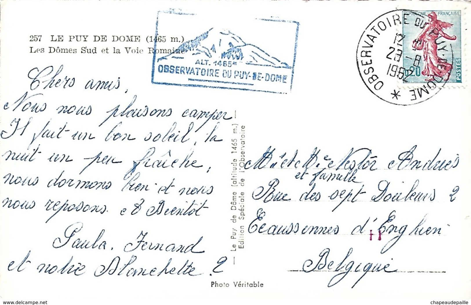 Oblitération Observatoire Du Puy De Dôme Sur Timbre N° 1233 (sur Carte Postale) - 1961-....