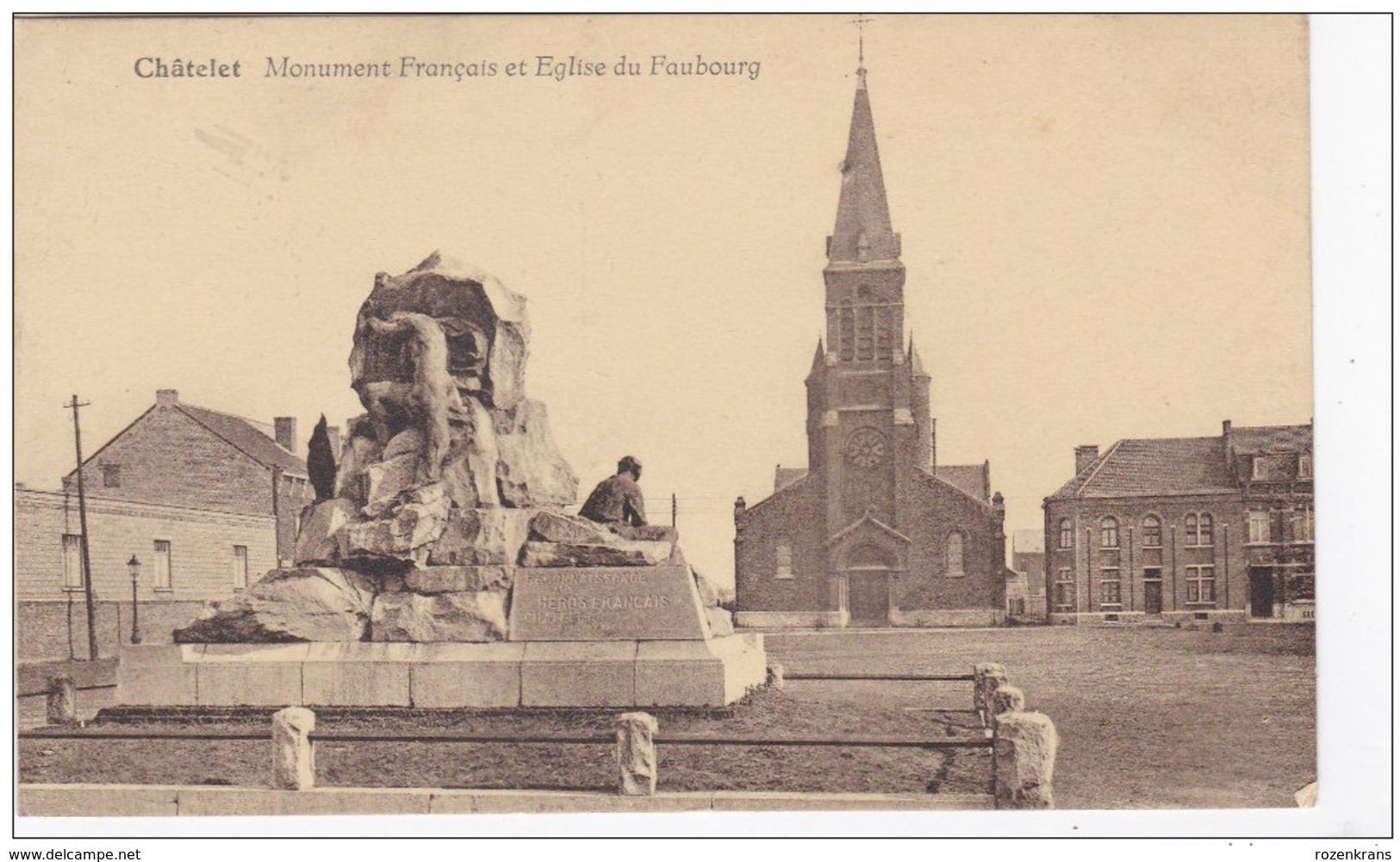 Chatelet - Le Monument Français De La Place Pirmez Et L'Eglise Du Faubourg Timbre Postzegel Chatelineau - Chatelet