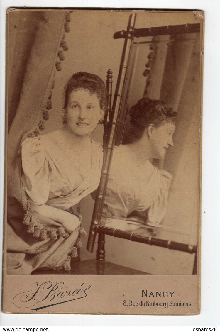 VINTAGE PHOTOTOGRAPHE ARTISTIQUE  Photo Albumine  J. BARCO  NANCY Femme Et Le Miroir  -JAN 2020 GERA ALB - Persone Anonimi