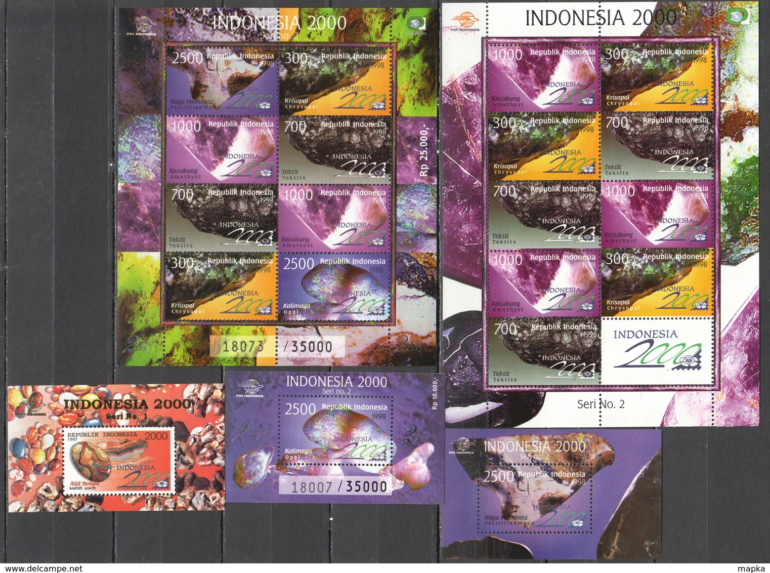 C398 ​​​​​​​!!! LAST ONE IN STOCK !!! 1997,1998 INDONESIA NATURE MINERALS 2KB+3BL MNH - Minerals