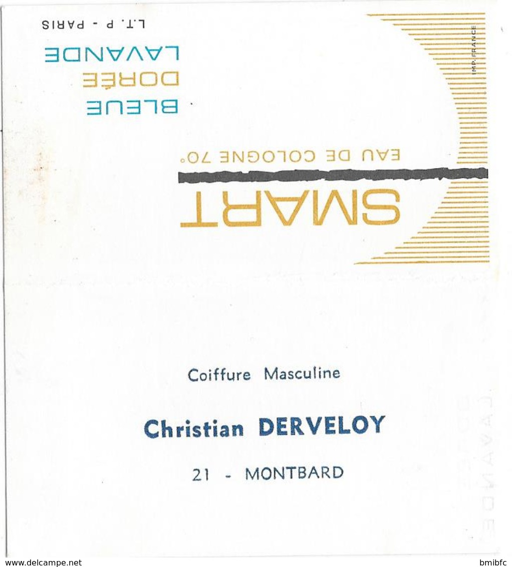 Carte Parfumée Format Calendrier 1970 - SMART Eau De Cologne 70° - Coiffure Masculine Christian DERVELOY - MONTBARD - Modernes (à Partir De 1961)