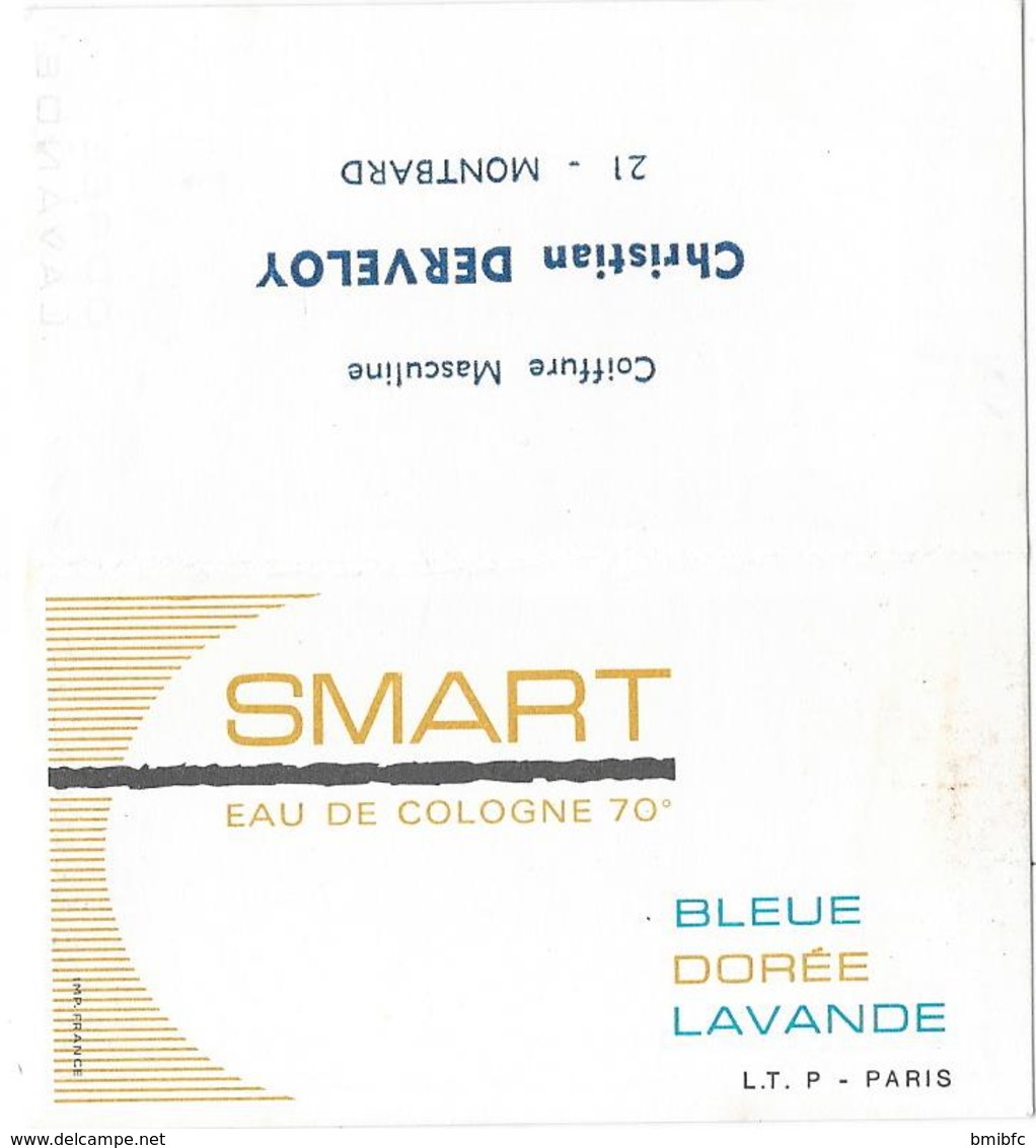 Carte Parfumée Format Calendrier 1970 - SMART Eau De Cologne 70° - Coiffure Masculine Christian DERVELOY - MONTBARD - Modernes (à Partir De 1961)