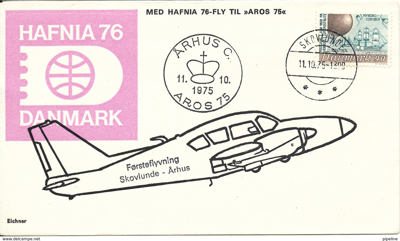 Denmark Cover First Flight Skovlunde - Aarhus AROS 75 11-10-1975 SEE THIS CACHET (Hafnia 76) - Lettres & Documents