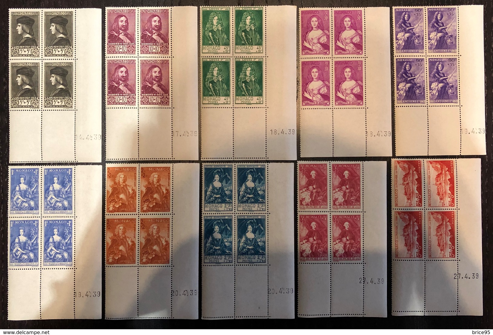 Monaco - YT Nº 185 à 194 ** - Neuf Sans Charnière - Luxe  - Coin Daté - 1939 - Unused Stamps