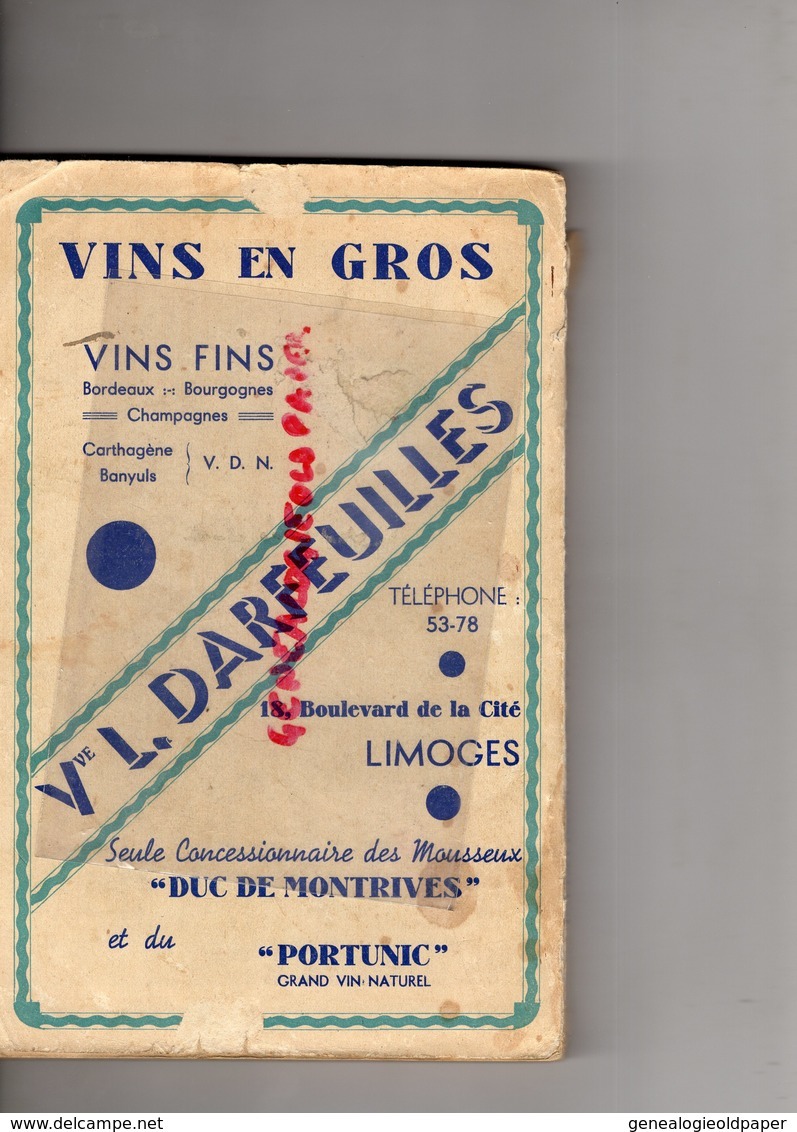 87- LIMOGES- ALMANACH 1937- CHAUSSURES RAYMOND-FERNANDEL-LOTERIE-GEORGES DUHAMEL-ARMOIRIES-ALPINISME-COROT-CYCLISME-TENN - Limousin