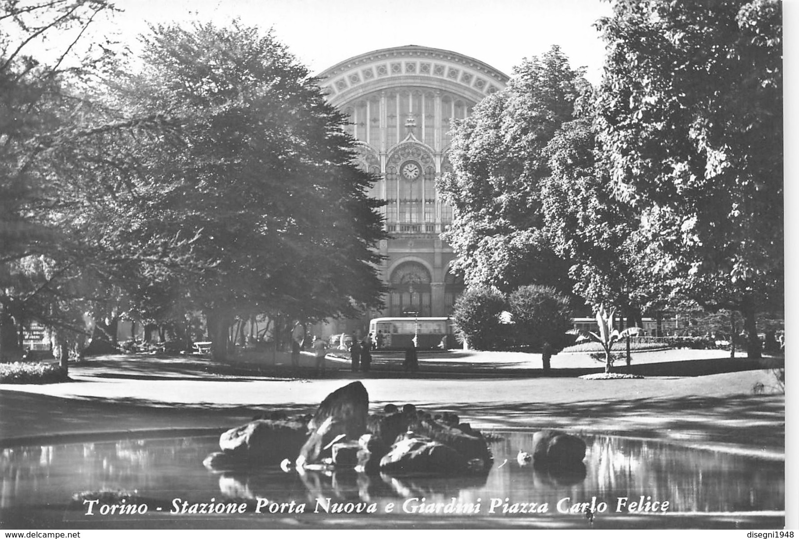 M08877 "TORINO-STAZIONE PORTA NUOVA E GIARDINI PIAZZA CARLO FELICE "-CART. ILLUSTR. ORIG. NON SPED. - Stazione Porta Nuova