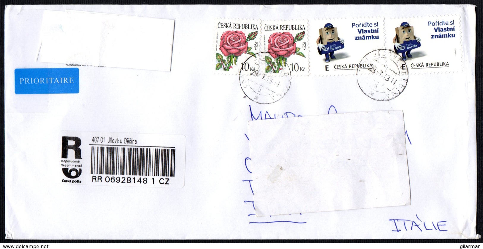 CZECH REPUBLIC 2019 - REGISTERED LETTER - FLOWERS:ROSE / PERSONALIZED STAMPS: ADVERTISING BRAND - Lettres & Documents