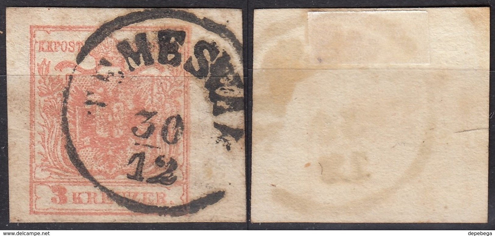 Austria 1850's - K.u.K. 3 Kr. Mi. 3 Y III RANDSTÜCK, Large Margins, Temesvár / Timisoara (Now Romania). - Used Stamps