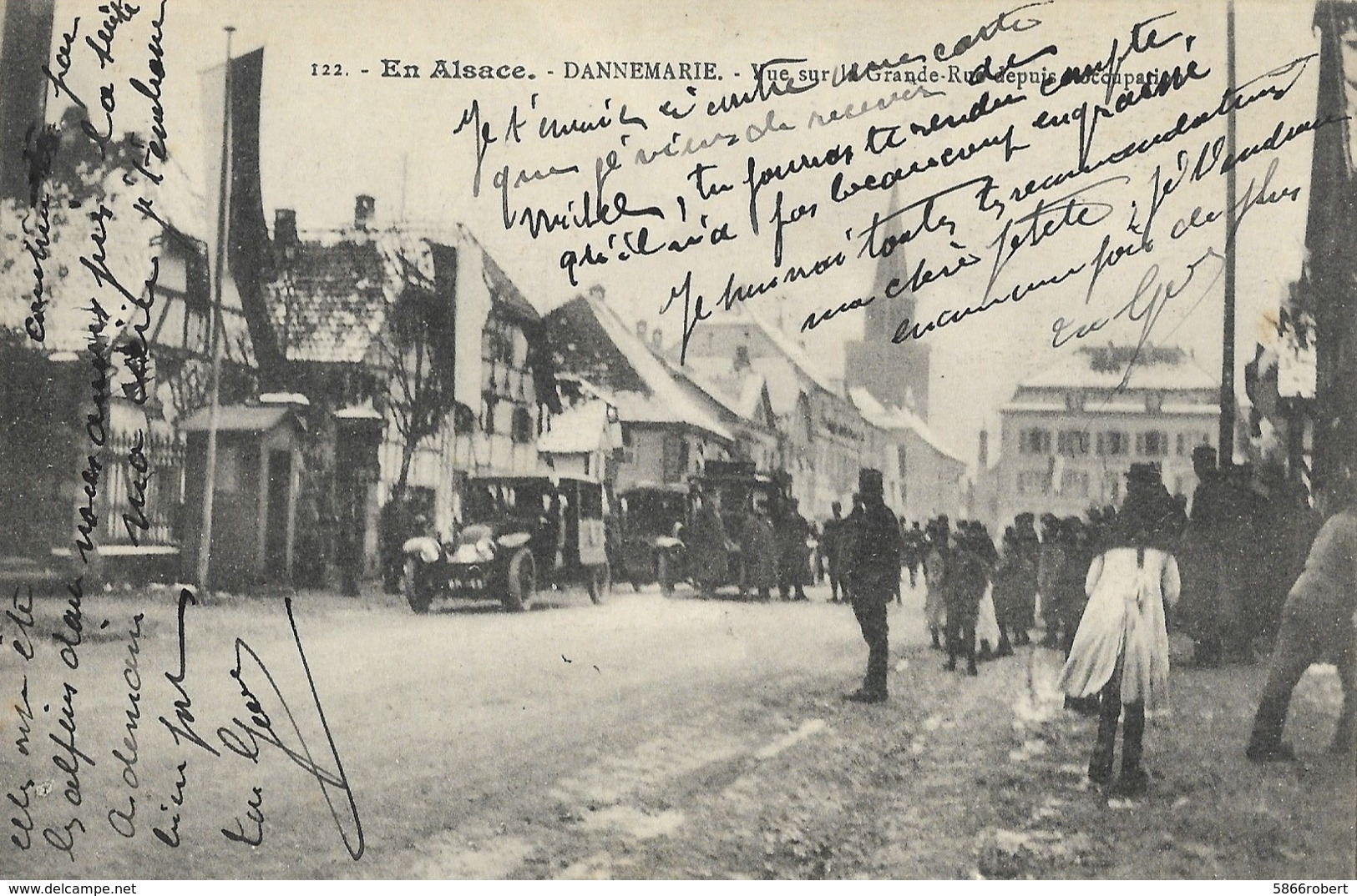 CARTE POSTALE ORIGINALE ANCIENNE : DANNEMARIE LA GRANDE RUE ANIMEE HAUT RHIN (68) - Dannemarie