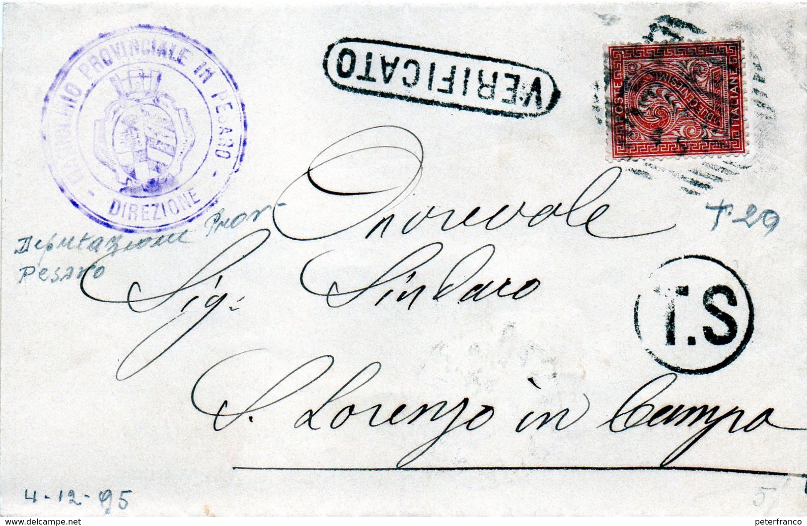 CG4 - Italia - Lettera Da Pesaro Del 2/12/1895 Per S. Lorenzo In Campo - Autres & Non Classés