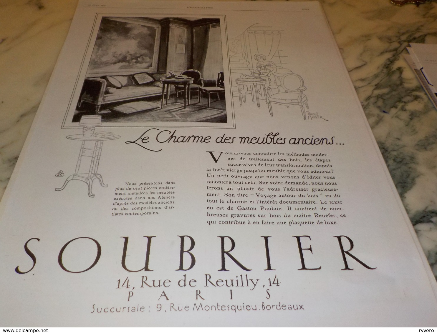 ANCIENNE PUBLICITE MEUBLES MODERNES MAGASIN SOUBRIER   1927 - Autres & Non Classés