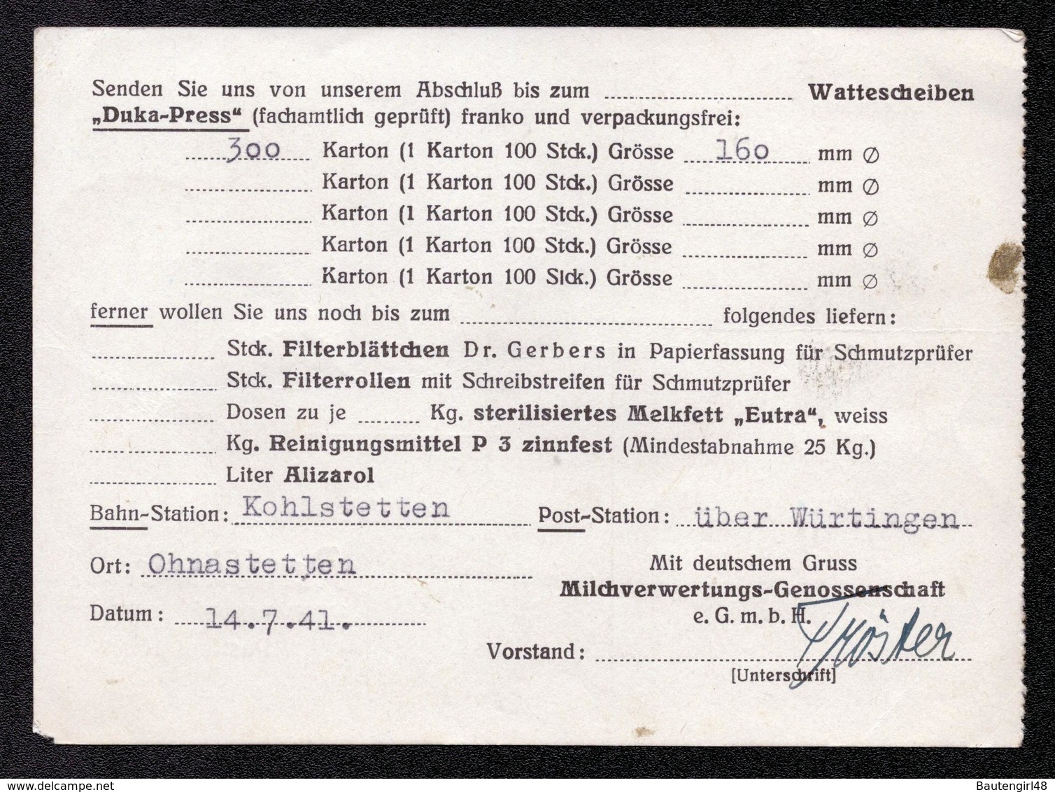 Postkarte DR Von WÜRTINGEN Nach Reutlingen - 15. JUL 41 - Mi.768 Tänzerin / V. Milchgenossenschaft - Briefe U. Dokumente