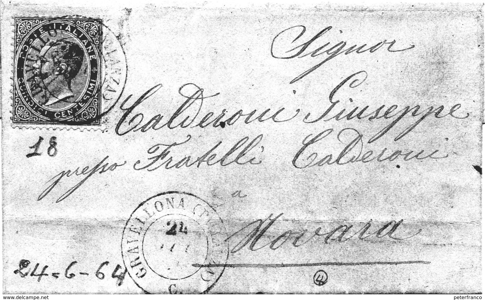 CG4 - Italia - Lettera Da Gravellona  Del 24/6/1864 Per Novara - Other & Unclassified