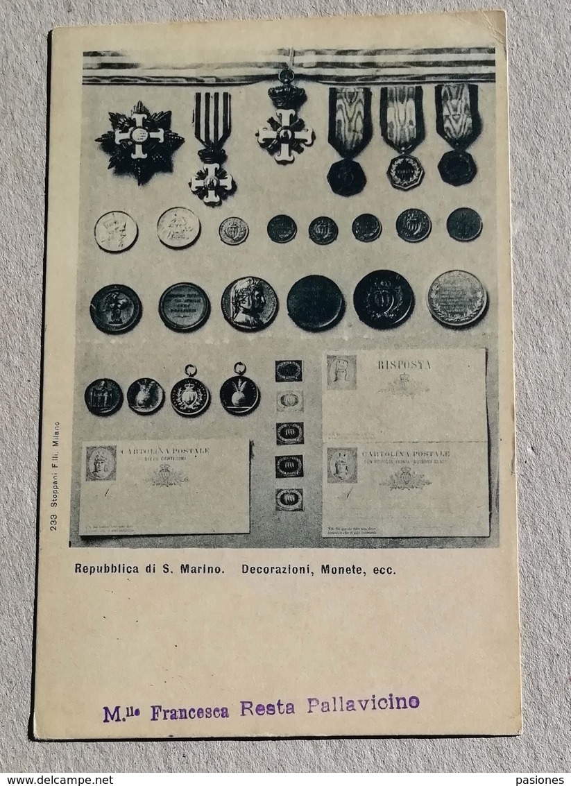 Cartolina Postale Illustrata Per La Francia Decorazioni, Monete, Ecc. - Anno 1900 - Covers & Documents