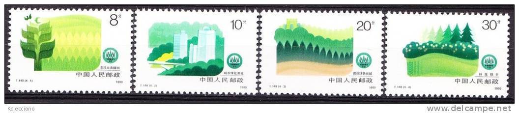 China 1990 Yvert 2988 / 91, Campaign For The Reforestation, MNH - Neufs