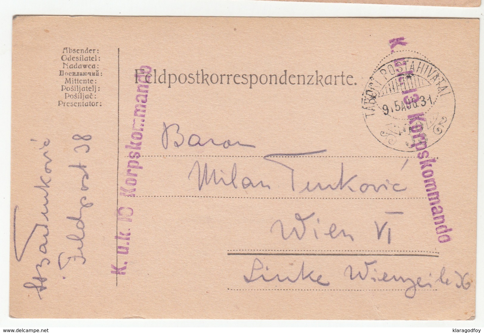 Hungary WWI Feldpost Postcard Posted 1915 K.u.K. Korpskommando FP38 To Wien B200110 - Covers & Documents