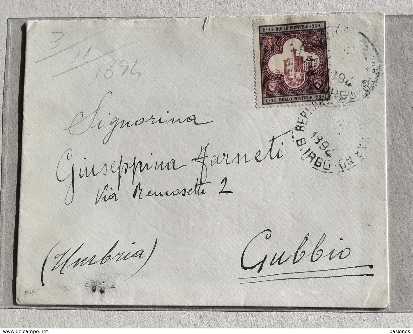 Busta Di Lettera Per Gubbio - Anno 1894 - Briefe U. Dokumente