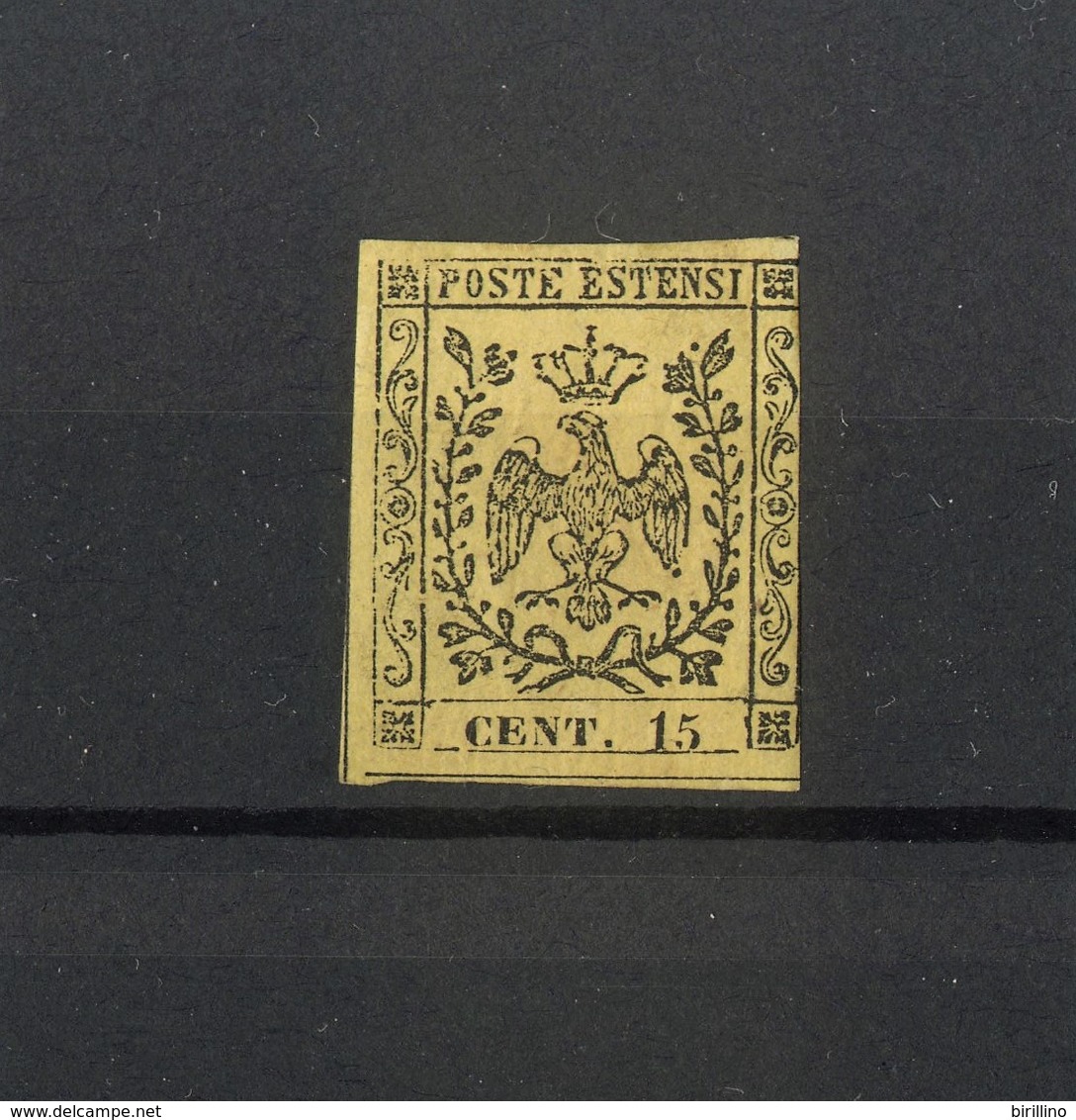 1488 - Antichi Stati - Aquila Estense Ducato Di Modena - 15 C. Nero Su Giallo  - Carta Colorata - Anno 1852 - Modena