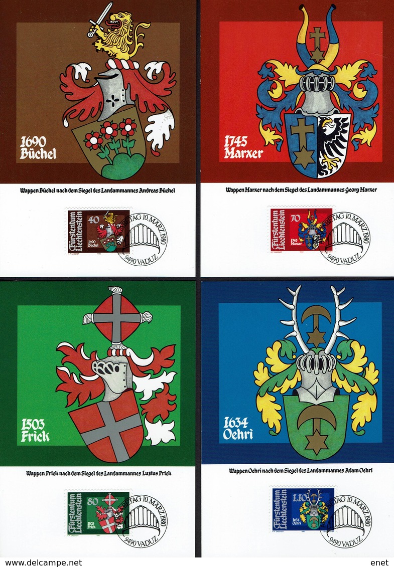 Liechtenstein 1980 - Wappen - Vaduz, Schellenberg  - MiNr 743-746 MK - Briefe U. Dokumente