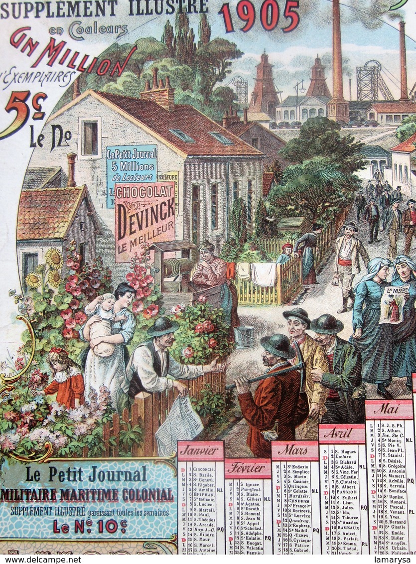 1905 CALENDRIER PUBLICITAIRE PUBLICITÉ " LE PETIT JOURNAL" " CHOCOLAT DEWINCK " Vendu En état Très Moyen Voir Scans - Big : 1901-20