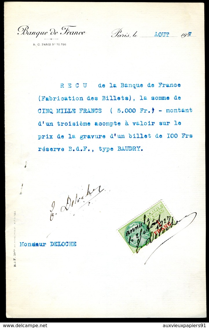 Numismatique - Autographe D'Ernest Pierre DELOCHE (1861-1950) - Graveur D'un Billet BDF - Type BAUDRY - Autres & Non Classés