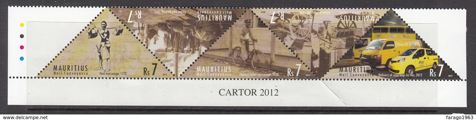 2012 Mauritius Postal Transport Bicycles Vans  TRIANGLE Complete Set Of 5 MNH - Mauritius (1968-...)