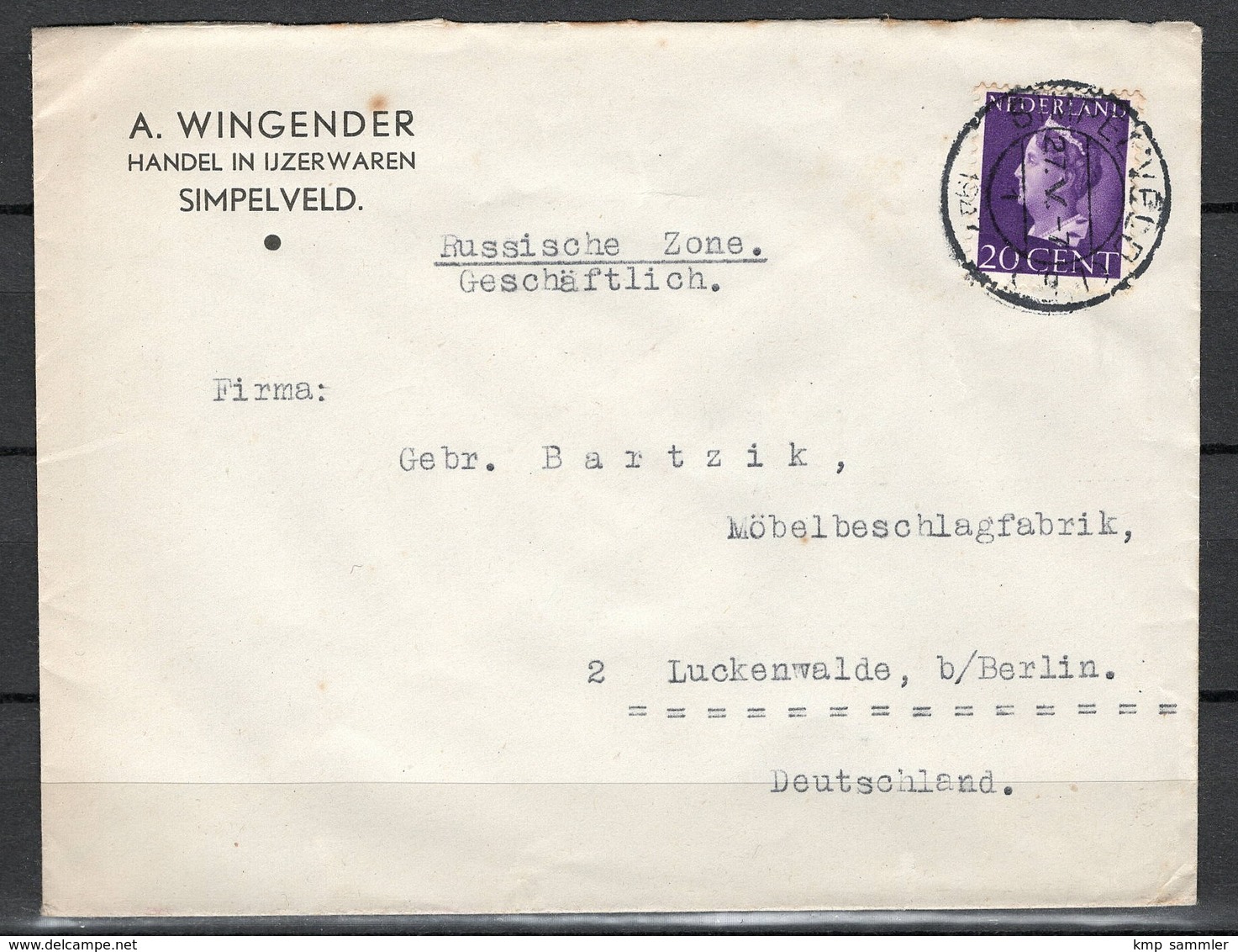 Niederlande Brief Simpelveld Nach Luckenwalde 27.5.1947 - Briefe U. Dokumente