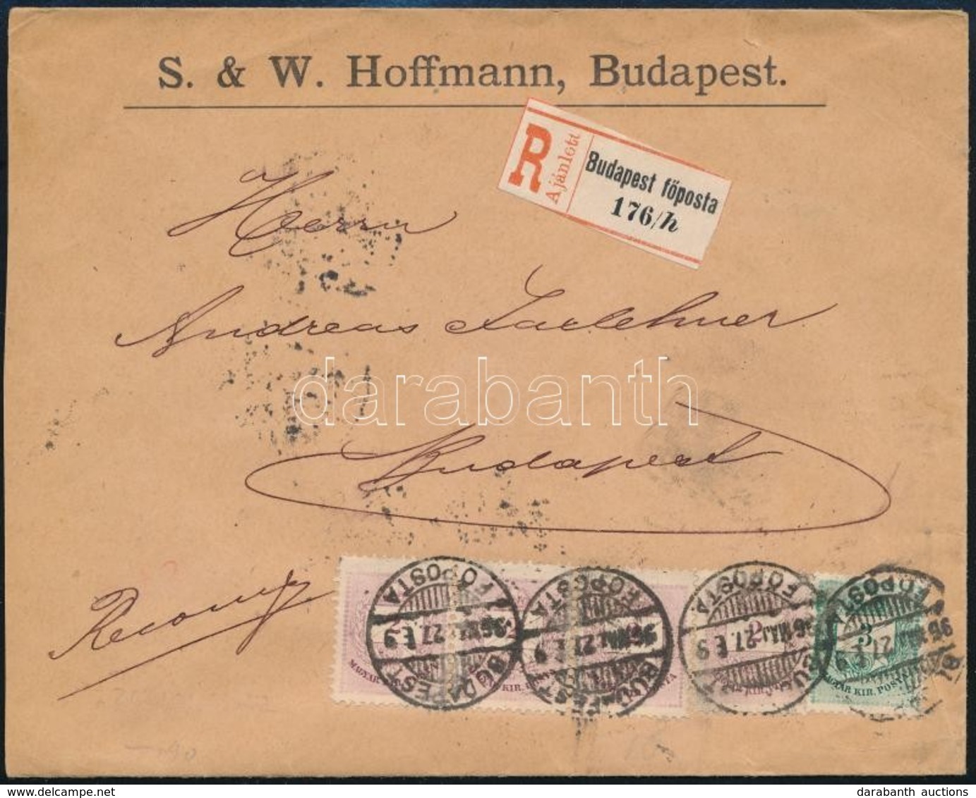 1896 Helyi Túlsúlyos Ajánlott Levél Nagyon Ritka 4 X 2kr + 3kr Bérmentesítéssel, Ritka Tarifa RR! - Sonstige & Ohne Zuordnung