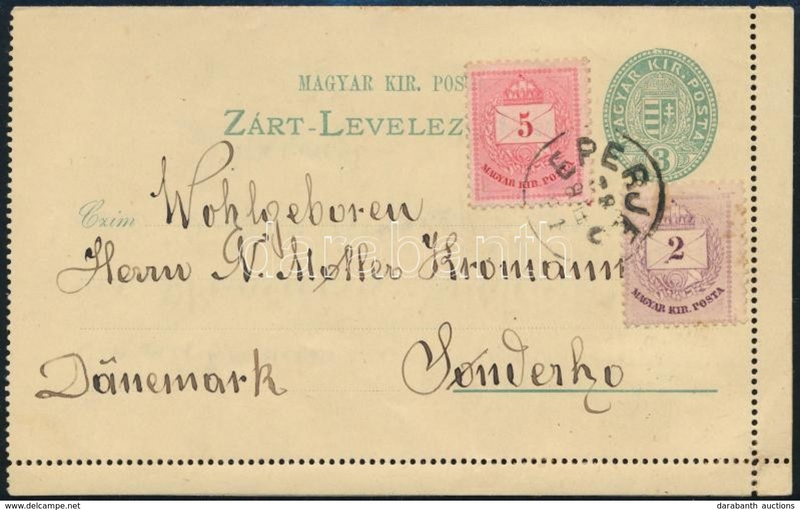 1882 3kr Zárt Levelezőlap 2kr + 5kr Díjkiegészítéssel 'EPERJES' - Sonderho, Dánia, Ritka, Dekoratív Darab - Autres & Non Classés