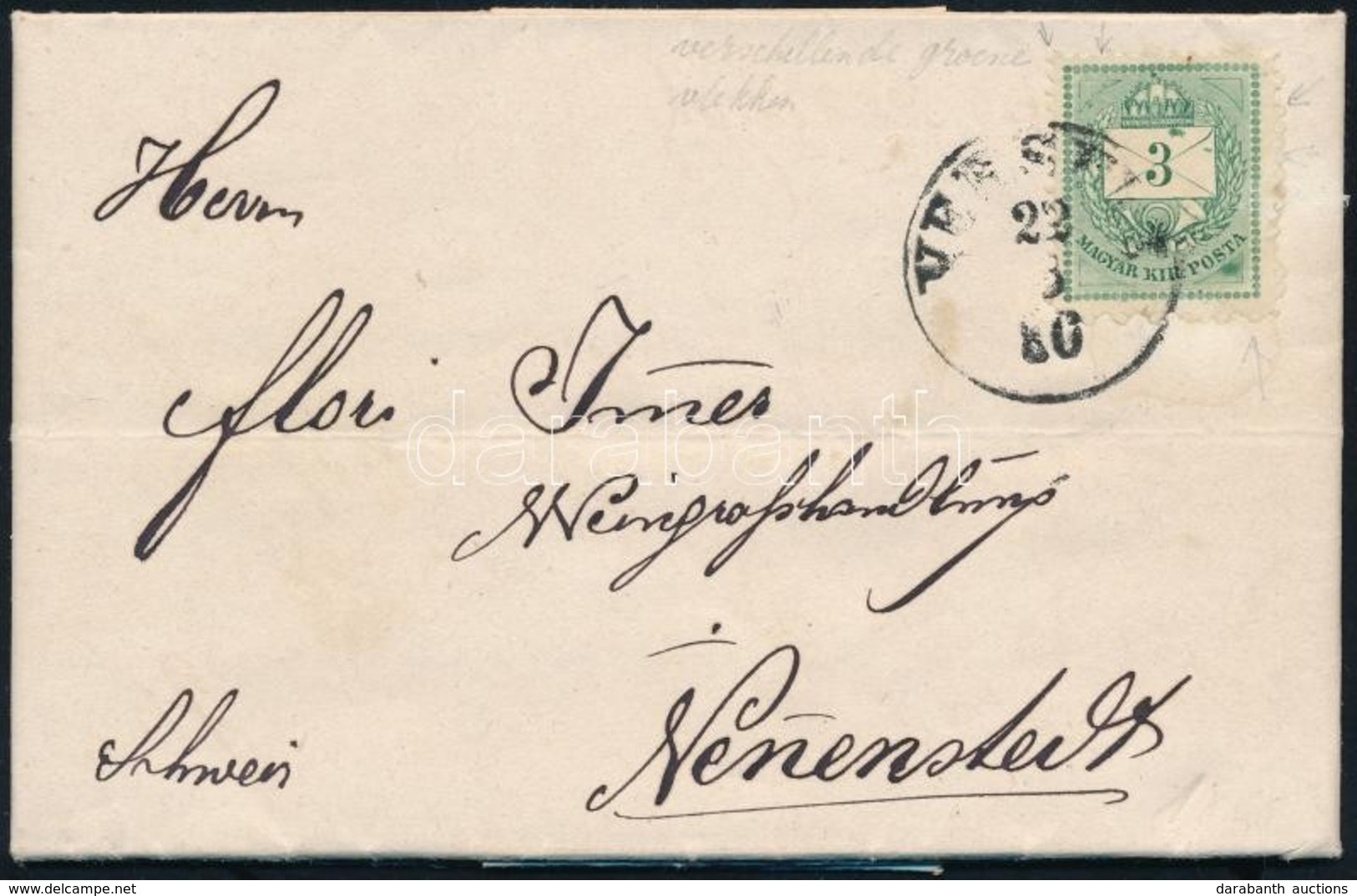 1880 Nyomtatvány Svájcba Színes Számú 3kr Bérmentesítéssel - Autres & Non Classés