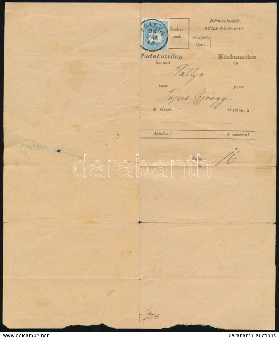 1896 Színesszámú 10kr Tudakozványon Tállyáról Tápiógyörgyre Küldött Ajánlott Levélről (alul Hiányos) - Autres & Non Classés