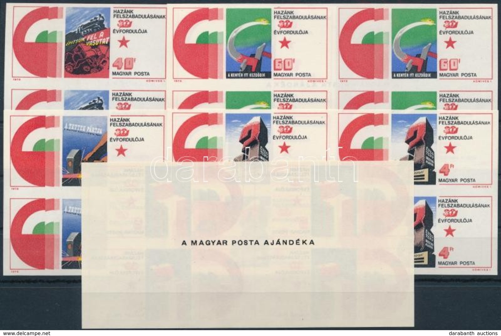 ** 1975 Felszabadulás Sor Vágott Négyestömbökben, Ajándék Változat (20.000) / Mi 3026-3030 Imperforate Blocks Of 4, Pres - Autres & Non Classés