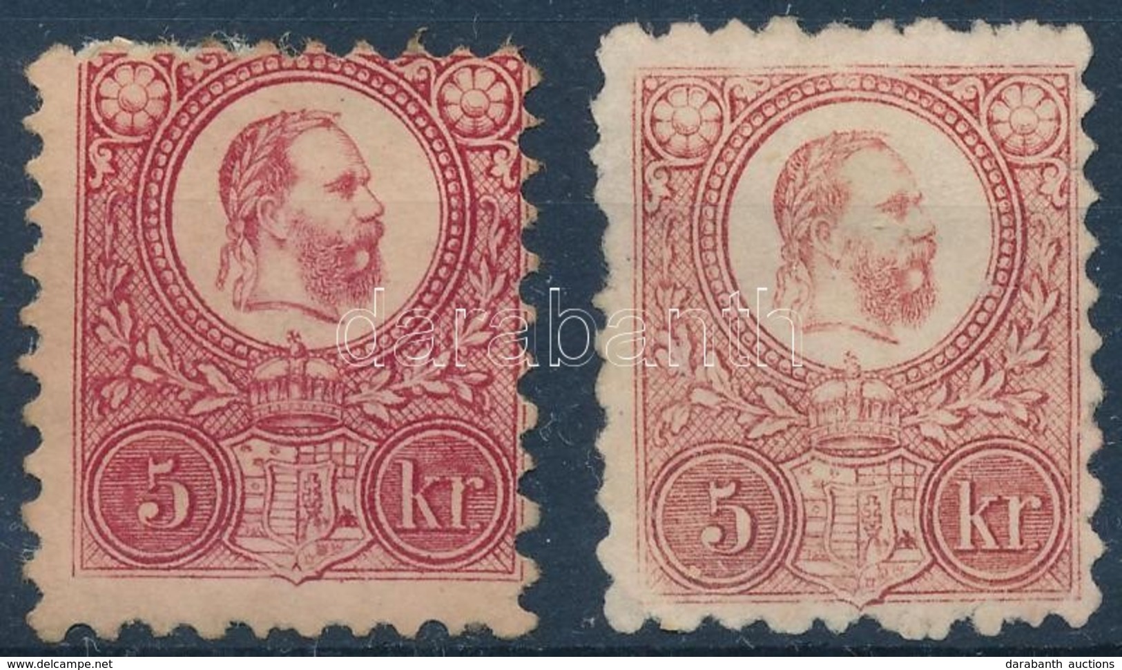 (*) * 1871 Réznyomat 5kr 2 Eltérő Színárnyalatú Bélyeg, Az Egyik Betapadt, A Másik Gumi Nélkül  (*55.000) / 2 Different  - Autres & Non Classés