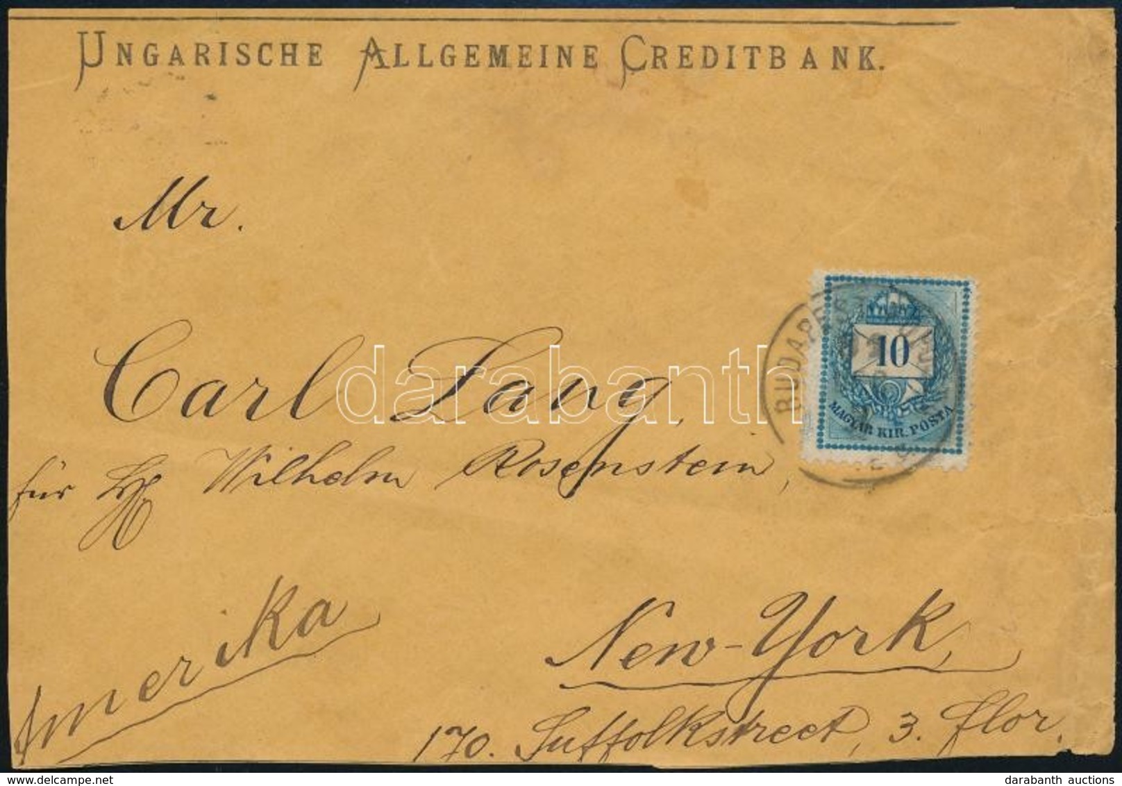 1891 Színesszámú 10kr Levélen Az USA-ba 'BUDAPEST FŐPOSTA' - 'NEW YORK' - Sonstige & Ohne Zuordnung