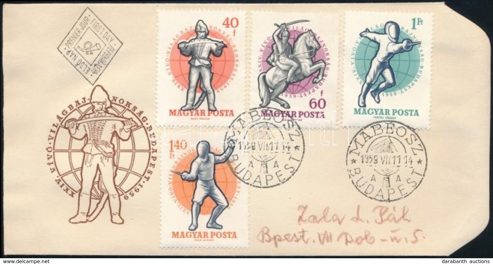 1959 Vívó Világbajnokság 40f Látványosan Lefelé Tolódott Fekete Színnyomattal FDC-n - Autres & Non Classés