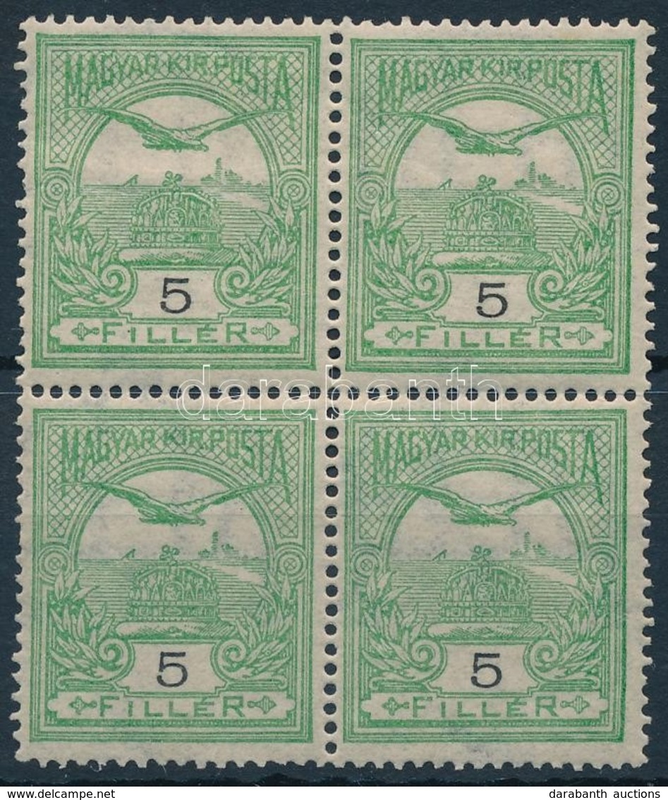 ** * 1908 Turul 5f 1. Vízjelállás Négyestömb, 3 Bélyeg Postatiszta (10.500) - Autres & Non Classés