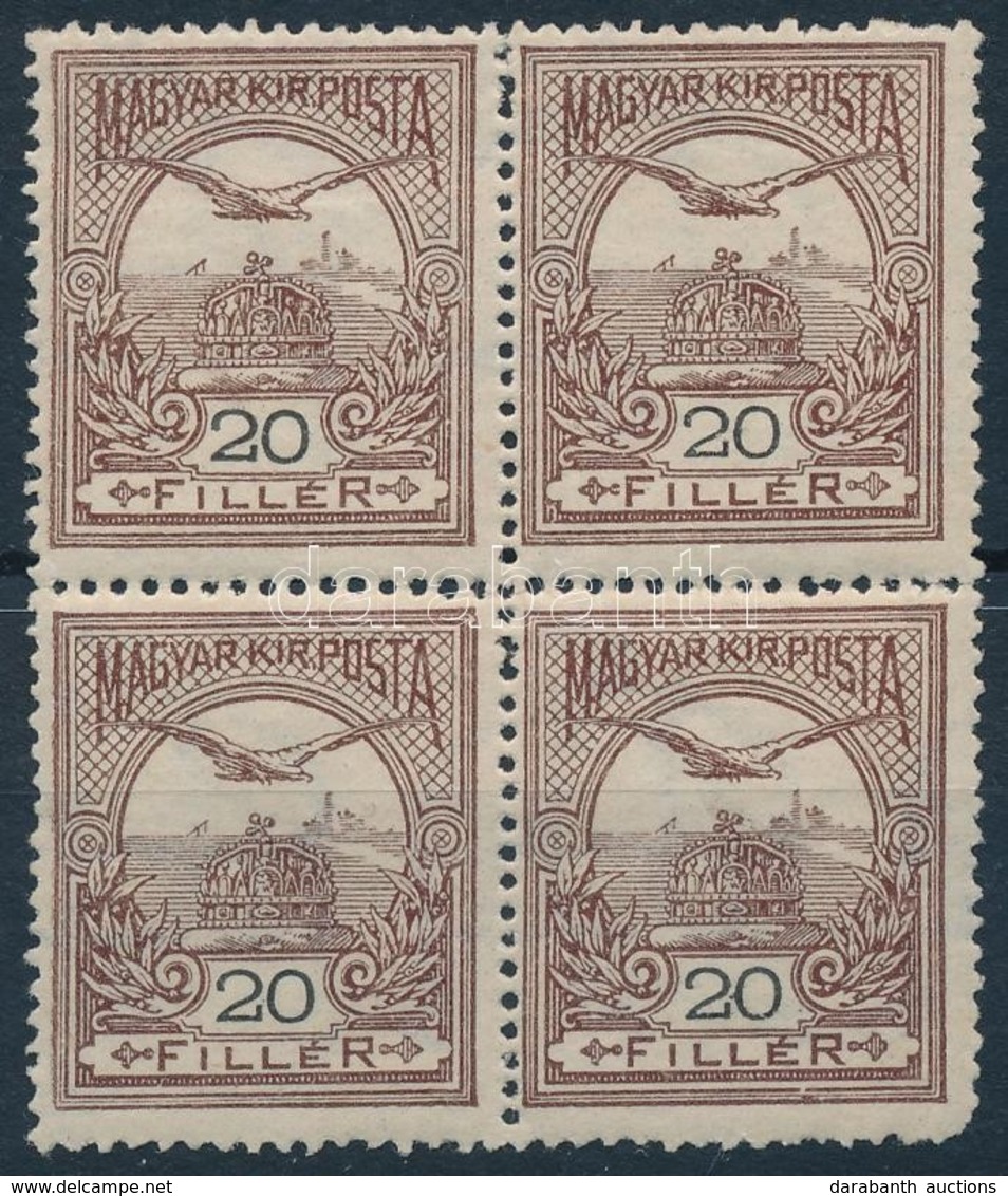 ** * 1908 Turul 20f 1. Vízjelállás Négyestömb, 2 Bélyeg Postatiszta, Az Egyik Falcos Rövid Sarokfog (12.000) - Other & Unclassified