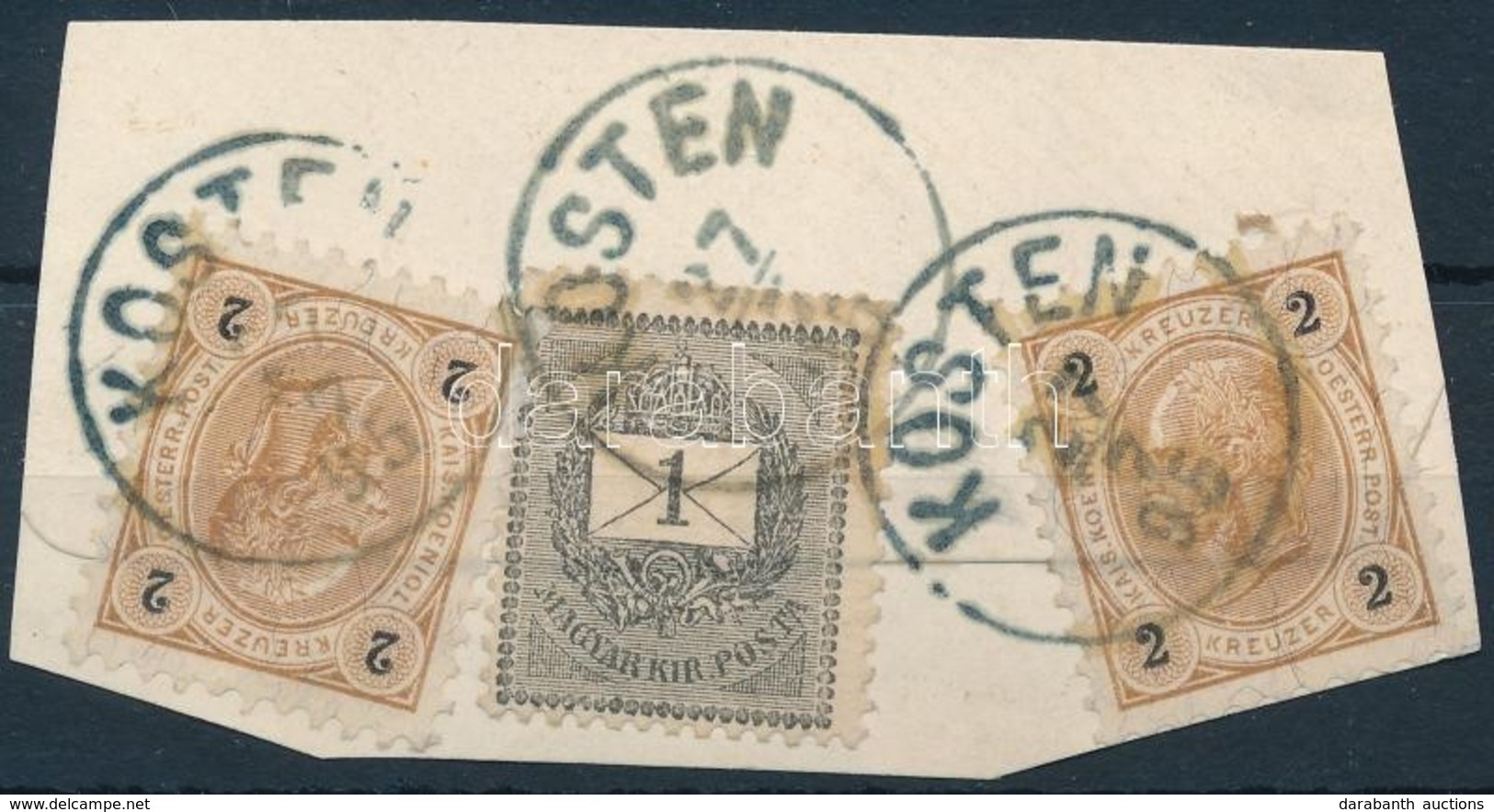 1895 1kr + 2 Db Osztrák 2kr Vegyes Bérmentesítés Kivágáson 'KOSTEN' - Autres & Non Classés