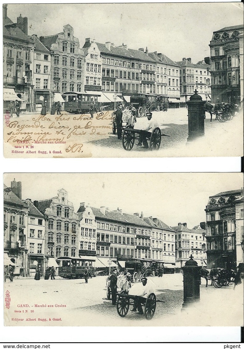 S26 Gent Gand Sugg Serie 1 Nr 26  Marche Aux Grains  2 Kaarten 2 Verschillende Drukken . 4 Scans Niet Courant - Gent